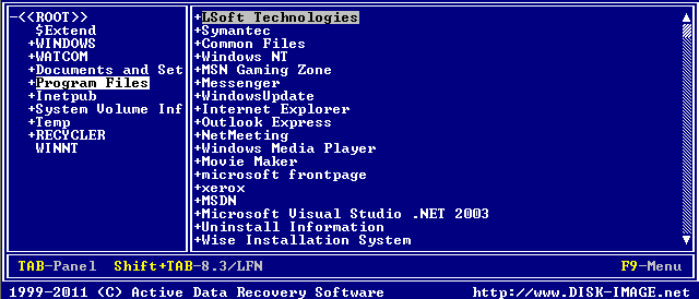 Active@ Disk Image for DOS. Long file names display Active@ Disk Image for DOS. Long file names display