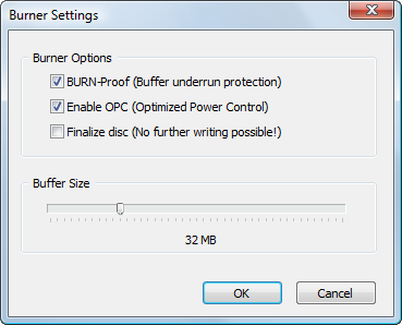 Disk Image: Burner settings Disk Image: Burner settings
