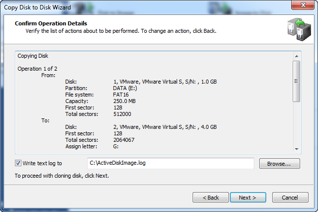 Confirm Operation Details Disk Image software. Confirm Operation Details