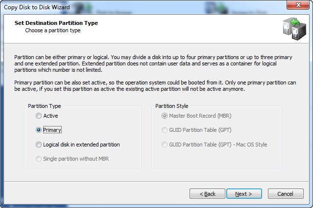 Set Destination Partition Type Disk Image software.Set Destination Partition Type