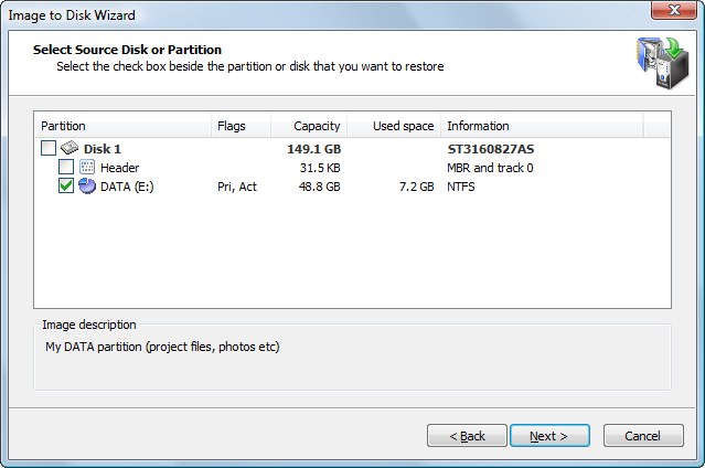 Disk Image:Selecting a Whole Disk or a Partition Disk Image:Selecting a Whole Disk or a Partition